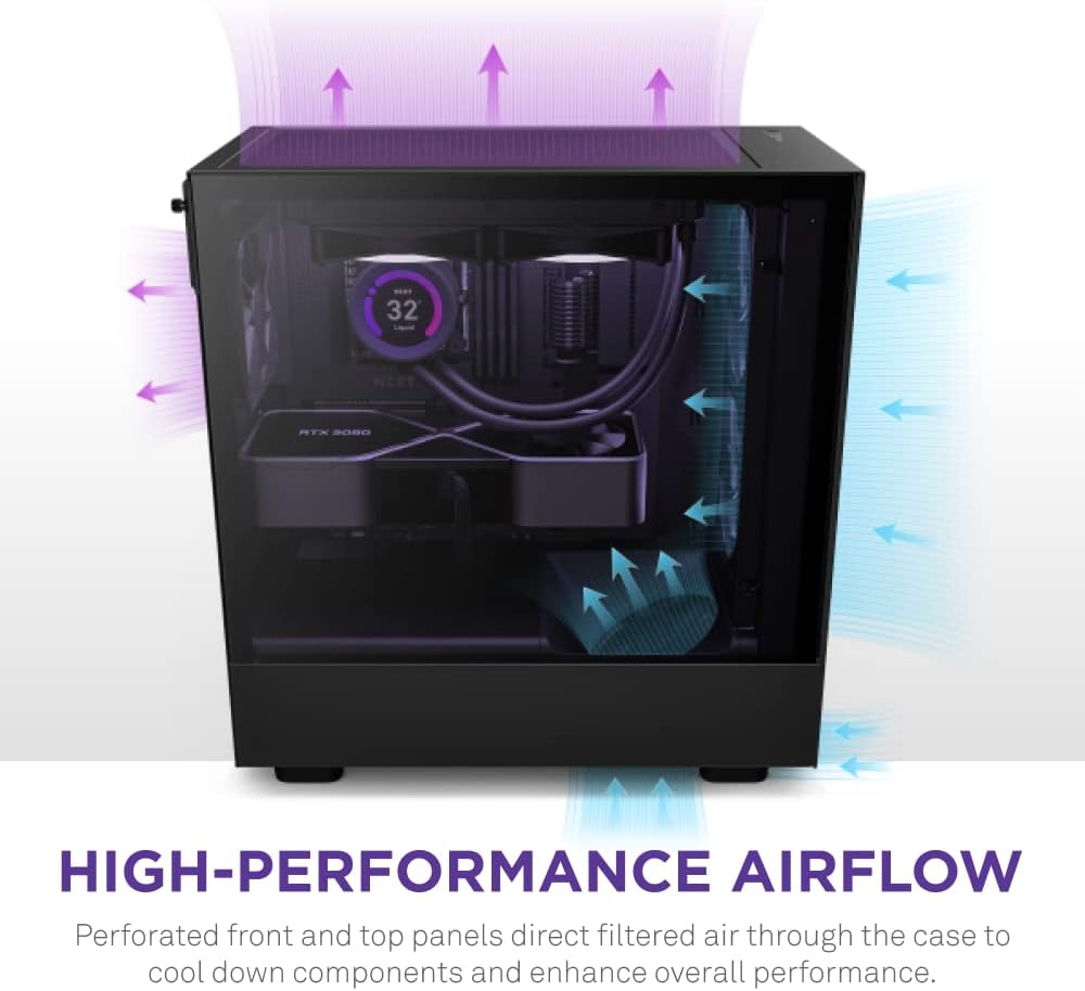 NZXT H5 Flow RGB ATX Tempered Glass Mid Tower (BLACK) Gaming Case NZXT H5 Flow RGB ATX Tempered Glass Mid Tower (BLACK) Gaming Case